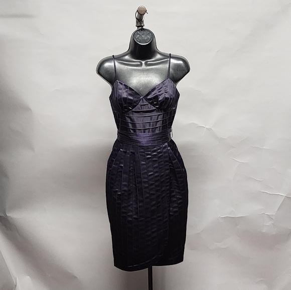 Betsey Johnson Dresses & Skirts - BETSEY JOHNSON Elegant Deep Purple Satin Dress With Ribbed/Seam Detail, Size 2
